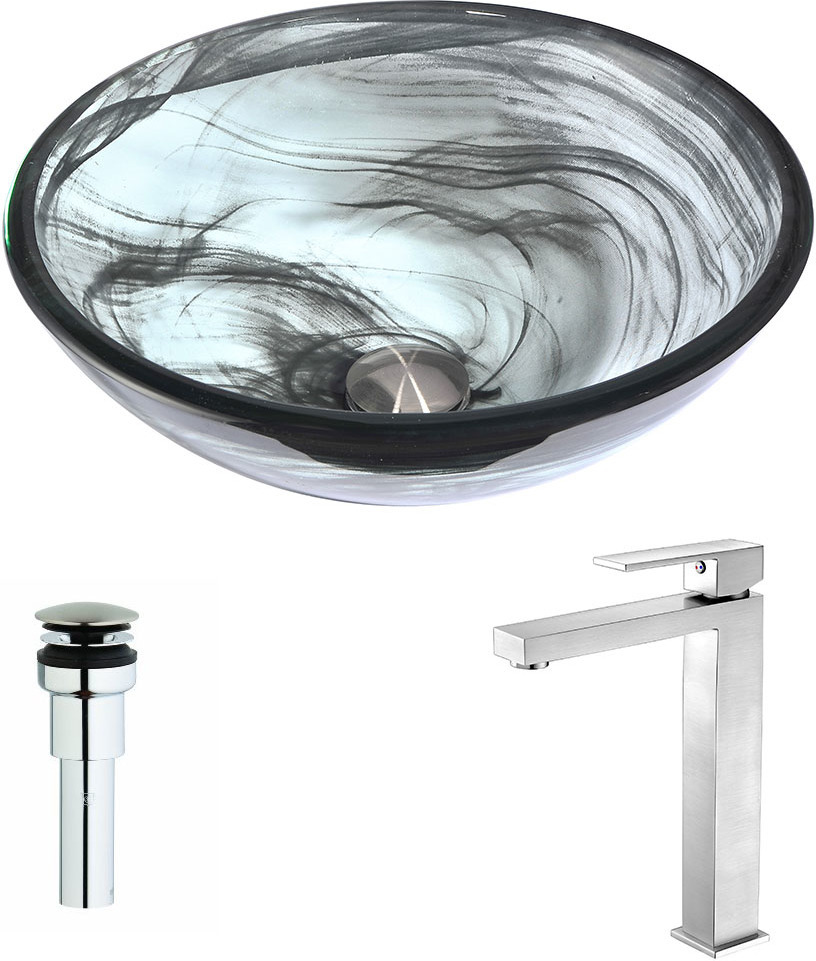 prefab bathroom vanity Anzzi BATHROOM - Sinks - Vessel - Tempered Glass Gray