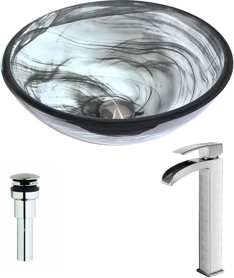 white single vanity with black hardware Anzzi BATHROOM - Sinks - Vessel - Tempered Glass Bathroom Vanity Sinks Gray