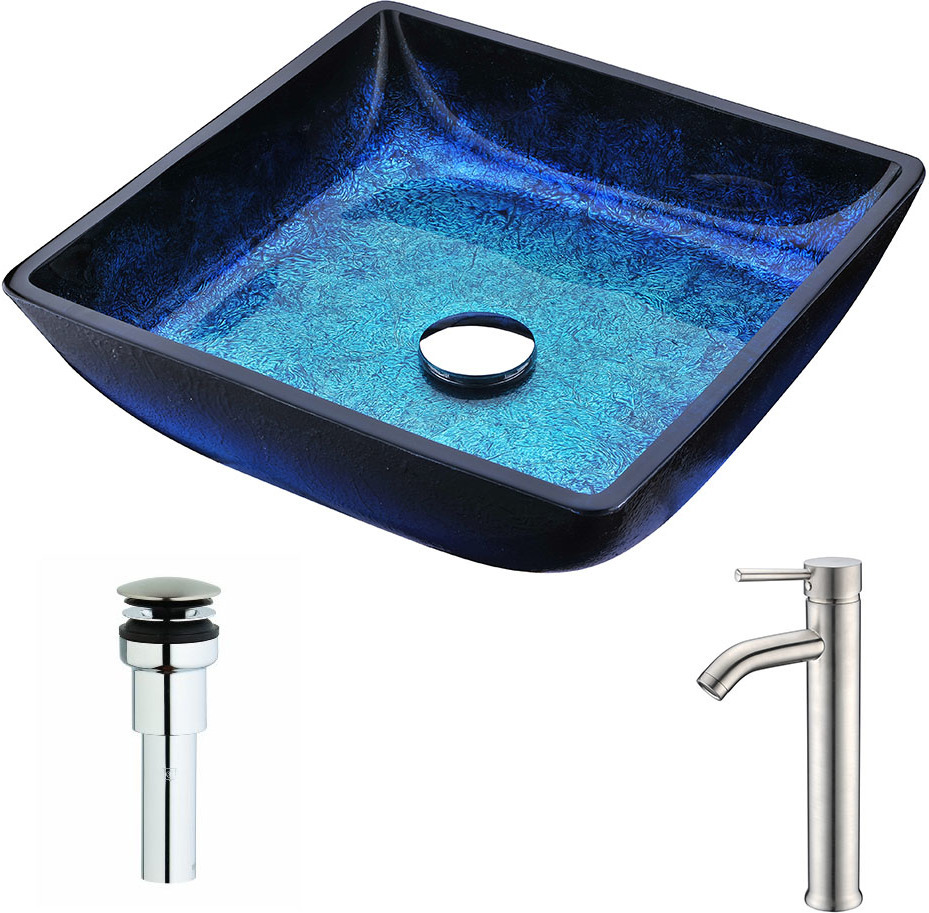 sink unit white Anzzi BATHROOM - Sinks - Vessel - Tempered Glass Blue