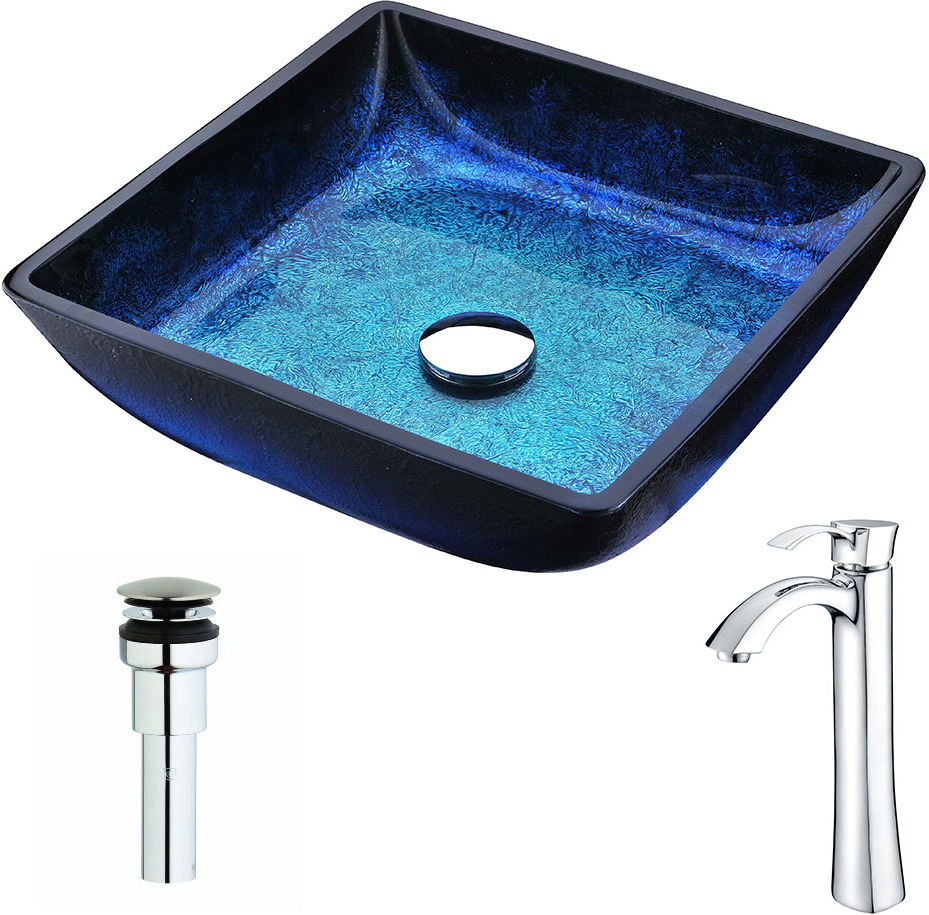 floating vanity mounting hardware Anzzi BATHROOM - Sinks - Vessel - Tempered Glass Blue