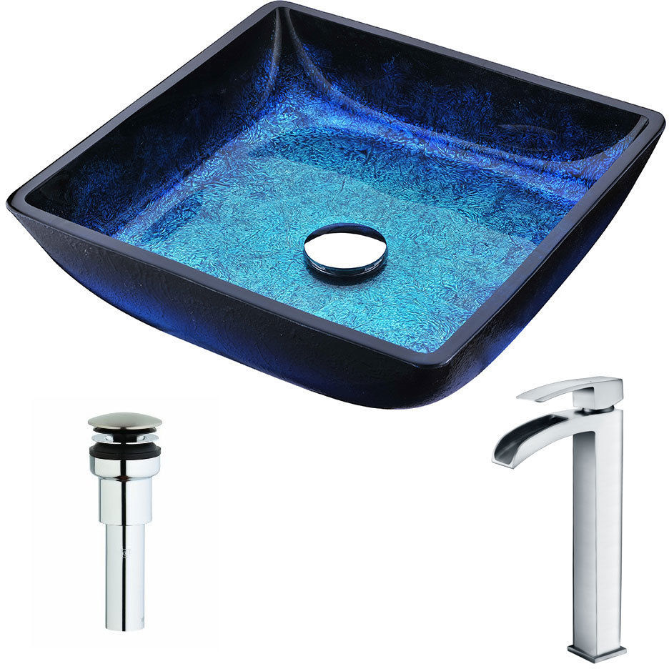 oval countertop sink Anzzi BATHROOM - Sinks - Vessel - Tempered Glass Blue