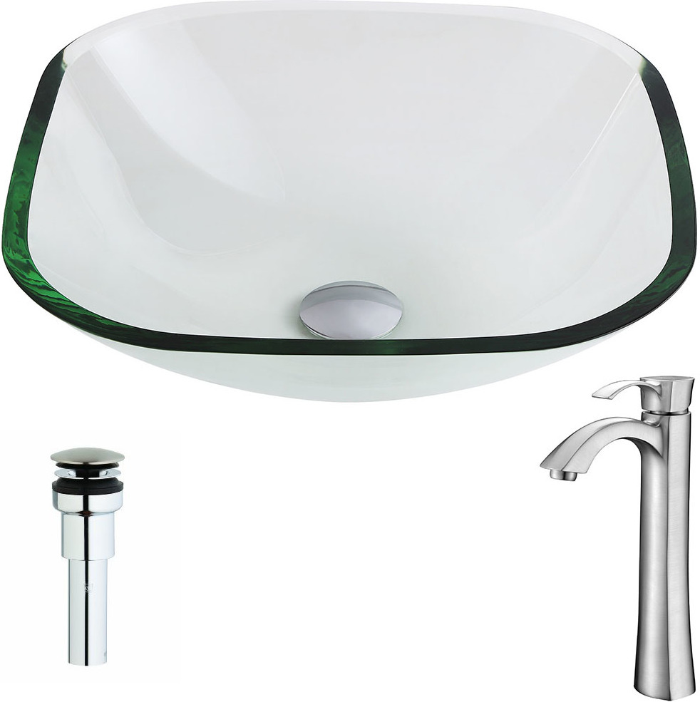 bathroom with floating vanity Anzzi BATHROOM - Sinks - Vessel - Tempered Glass Clear