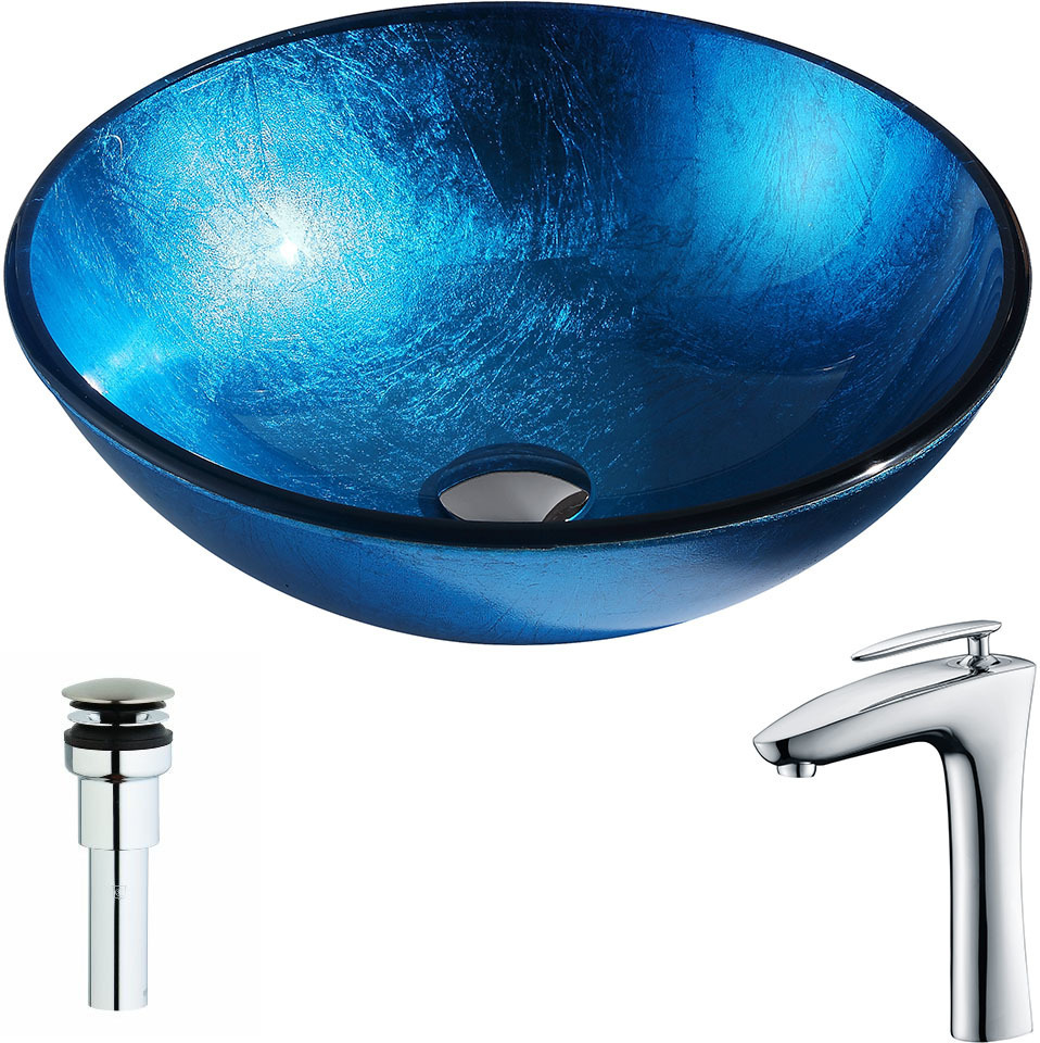 gold vessel sink Anzzi BATHROOM - Sinks - Vessel - Tempered Glass Blue