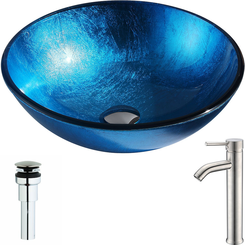 corner sink bathroom Anzzi BATHROOM - Sinks - Vessel - Tempered Glass Blue
