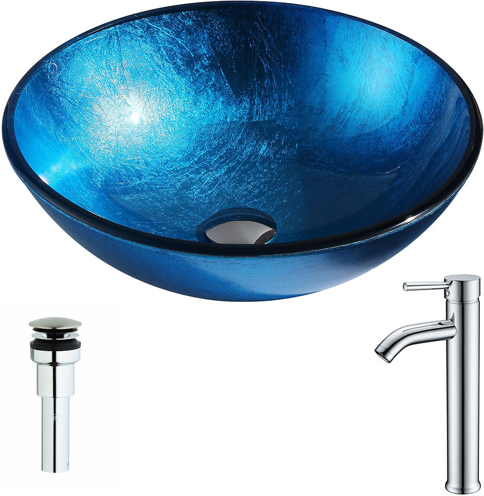 bathroom with blue vanity Anzzi BATHROOM - Sinks - Vessel - Tempered Glass Blue