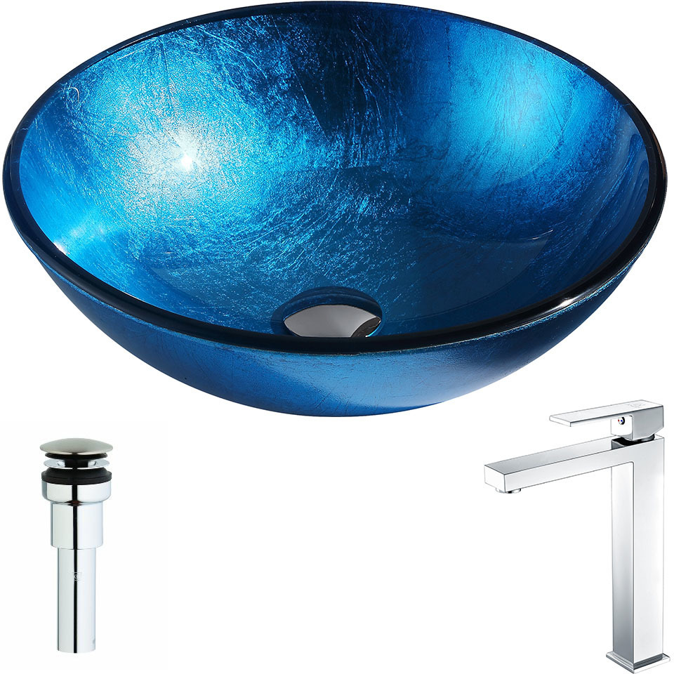 single vanity light Anzzi BATHROOM - Sinks - Vessel - Tempered Glass Blue