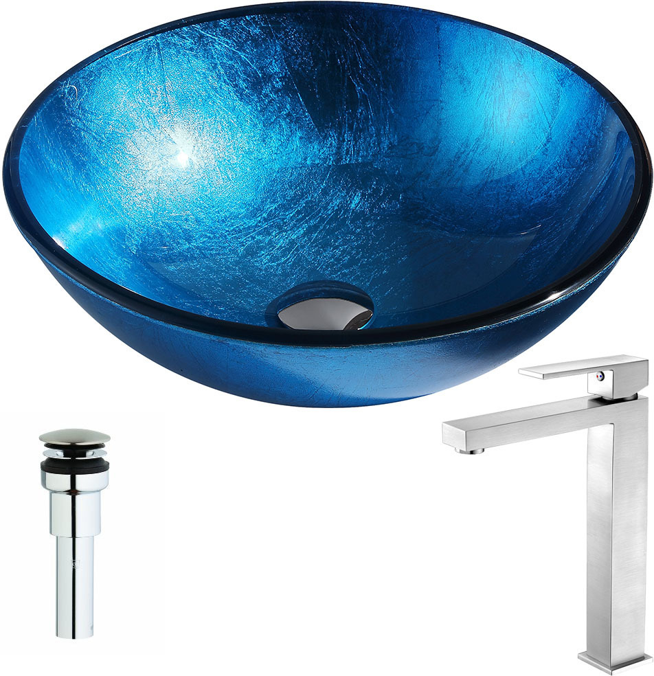 green and gold vanity Anzzi BATHROOM - Sinks - Vessel - Tempered Glass Blue