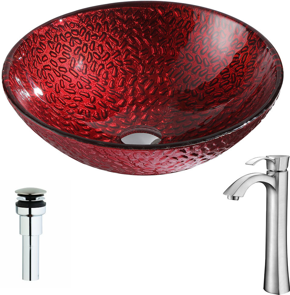 modern floating sink Anzzi BATHROOM - Sinks - Vessel - Tempered Glass Red