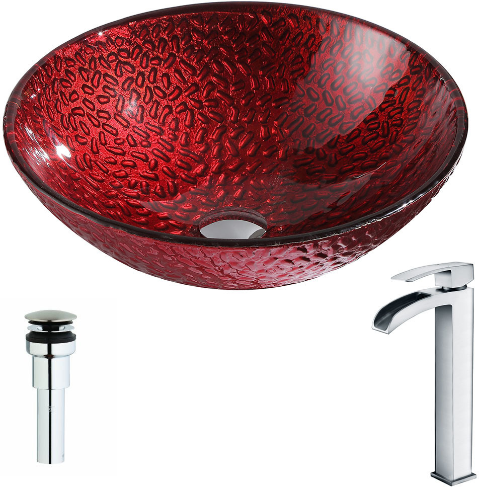 vessel sink and countertop Anzzi BATHROOM - Sinks - Vessel - Tempered Glass Red