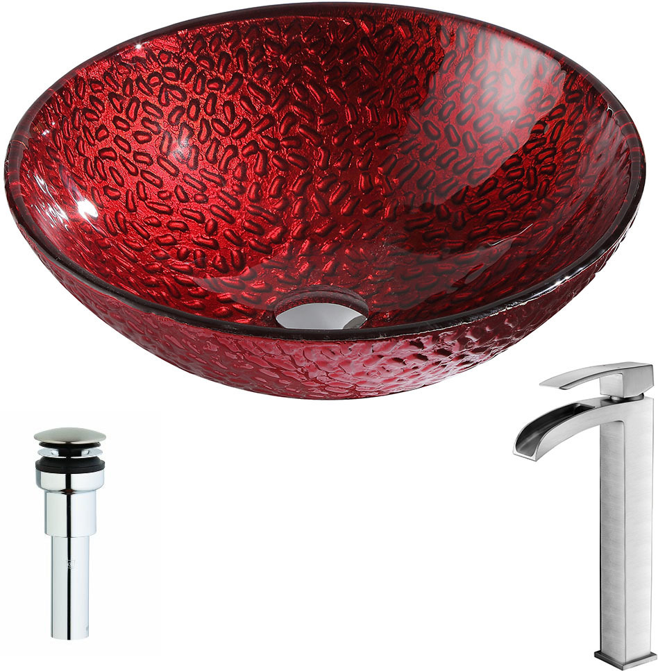 countertop basin vanity Anzzi BATHROOM - Sinks - Vessel - Tempered Glass Red