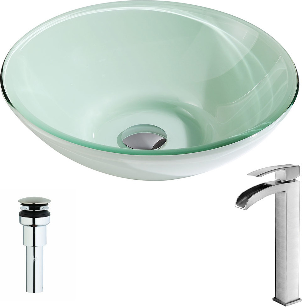 green bathroom vanity with gold hardware Anzzi BATHROOM - Sinks - Vessel - Tempered Glass Green