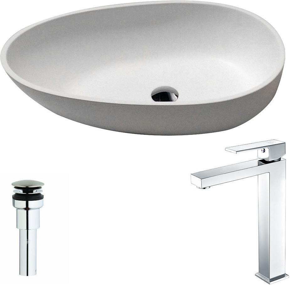 gold faucet bathroom sink Anzzi BATHROOM - Sinks - Vessel - Man Made Stone White