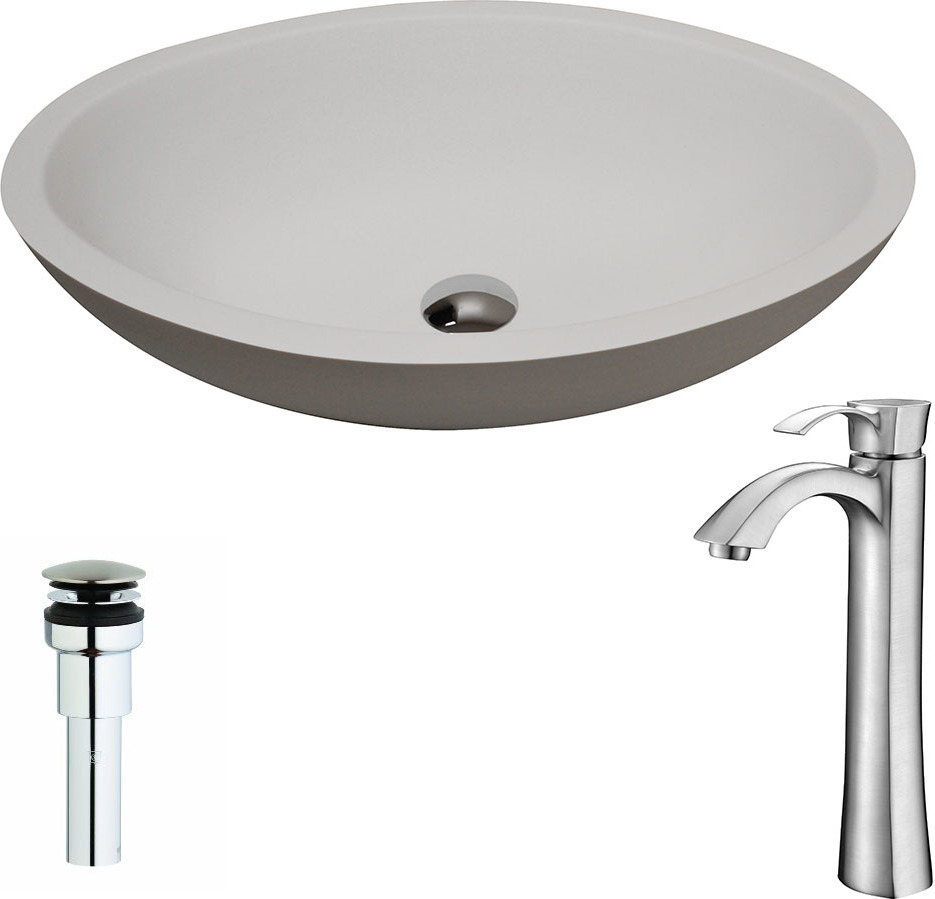 gray vanity black hardware Anzzi BATHROOM - Sinks - Vessel - Man Made Stone White