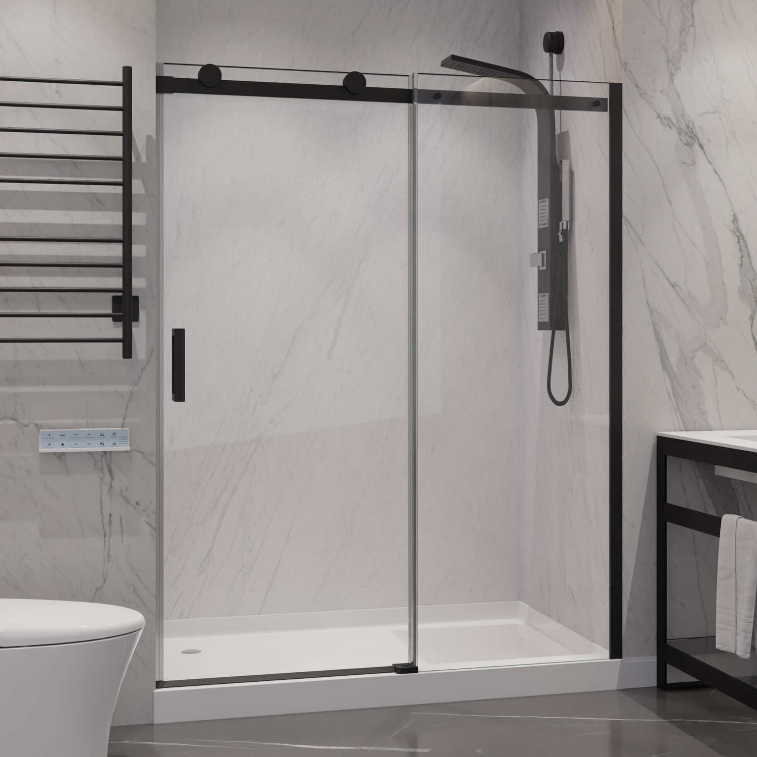 semi framed shower screen Anzzi SHOWER - Shower Doors - Sliding Black