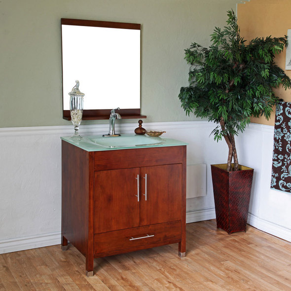 reclaimed wood bathroom cabinet Bellaterra Tempered Glass