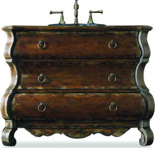 vintage looking vanity Cole and Co Bathroom Vanities Distressed Cherry with Handpainted Accents Traditional