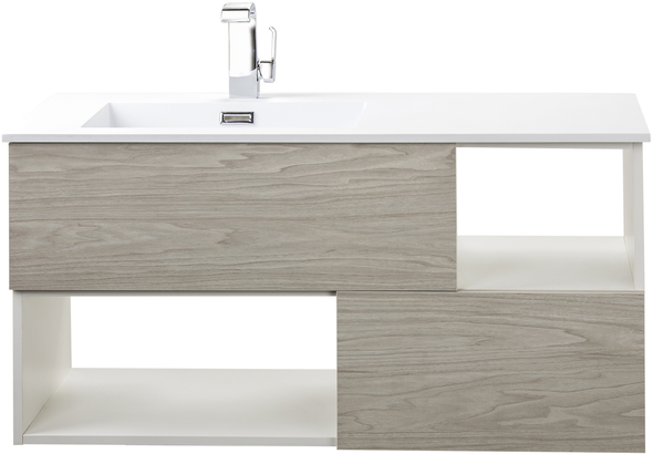 his and her vanity Cutler Kitchen and Bath Light Gray Woodgrain, White Sink