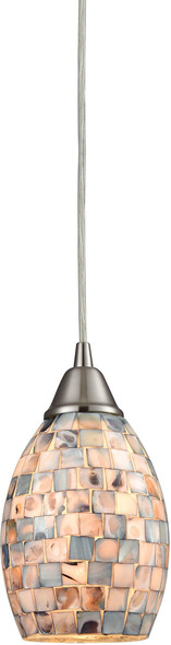 lamp shade hanging light ELK Lighting Mini Pendant Satin Nickel Transitional