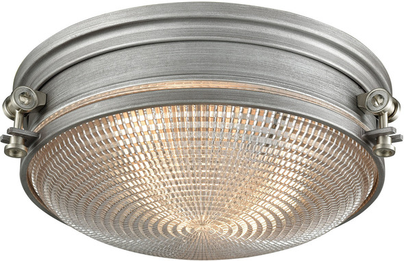 semi flush mount globe ceiling light ELK Lighting Flush Mount Weathered Zinc, Satin Nickel Transitional