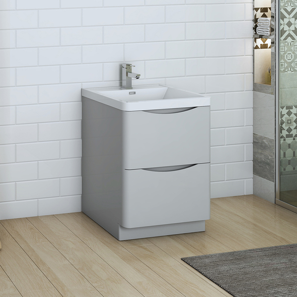 double sink bathroom vanity with storage tower Fresca Glossy Gray