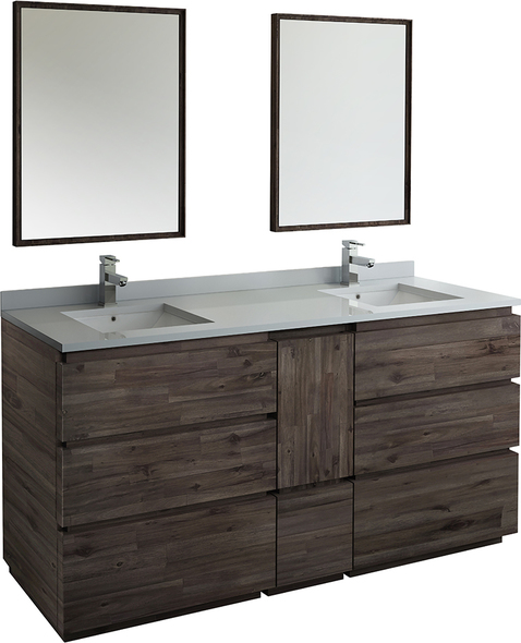 double vanity with storage tower Fresca Acacia Wood