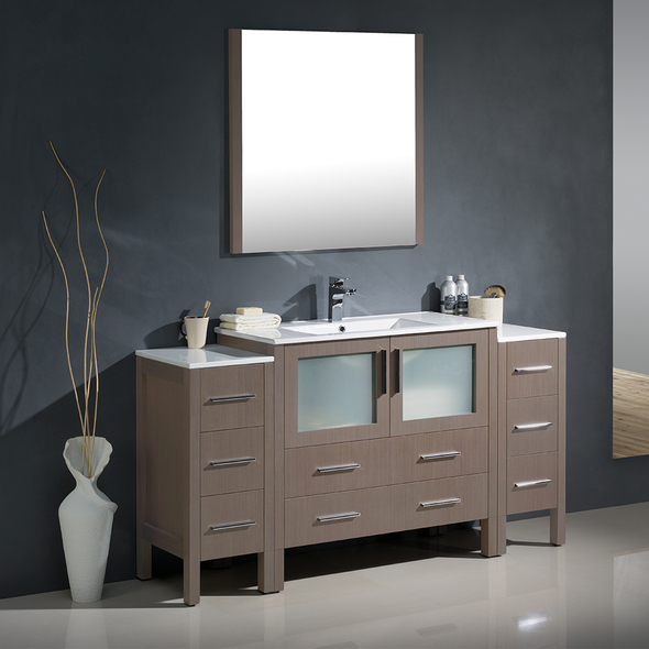 60 inch bathroom cabinet single sink Fresca Gray Oak Modern
