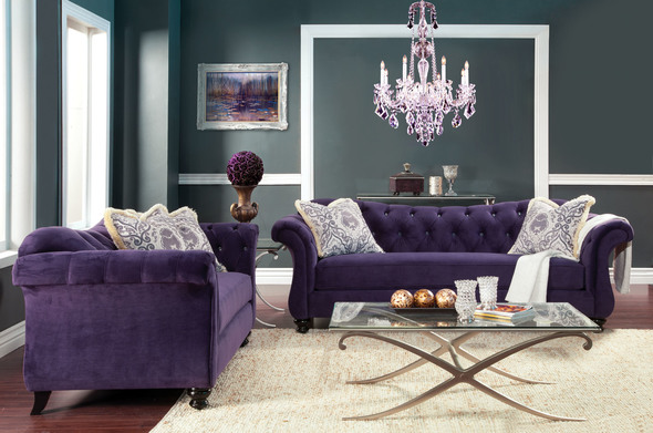 black velvet sectional with chaise Furniture of America Sofas and Loveseat Purple Traditional 