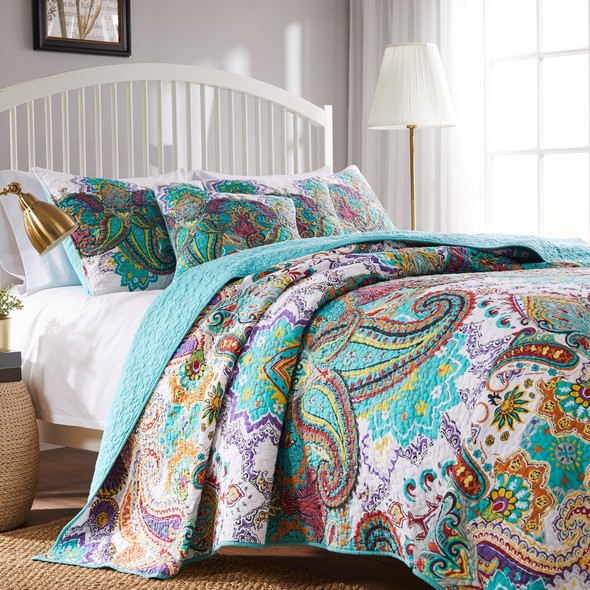 bed set for king bed Greenland Home Fashions Quilt Set Teal