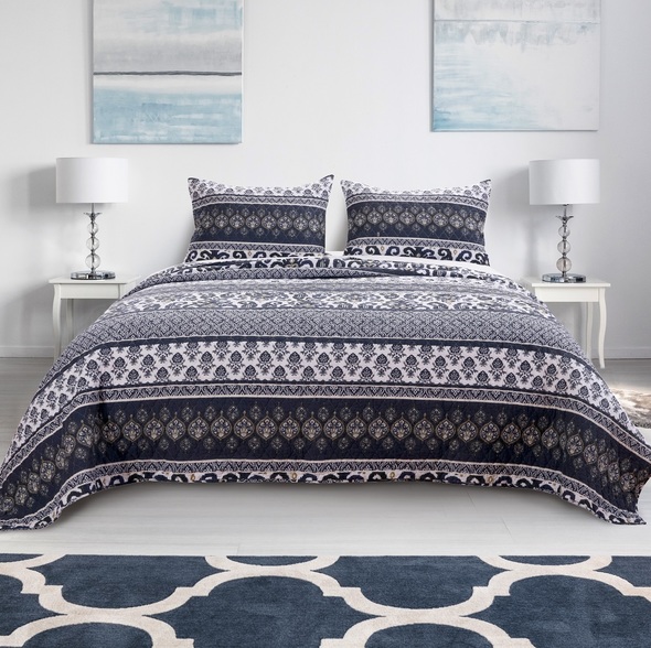 gray comforter queen set Greenland Home Fashions Quilt Set Indigo