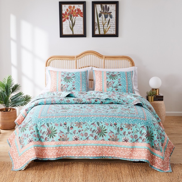 black and white twin bed set Greenland Home Fashions Quilt Set Turquoise