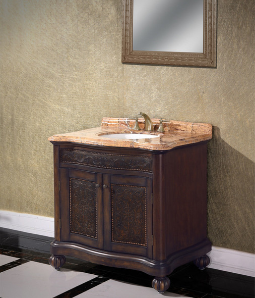 long bathroom vanity with one sink InFurniture Deep Brown with Wood Vein Top Antique