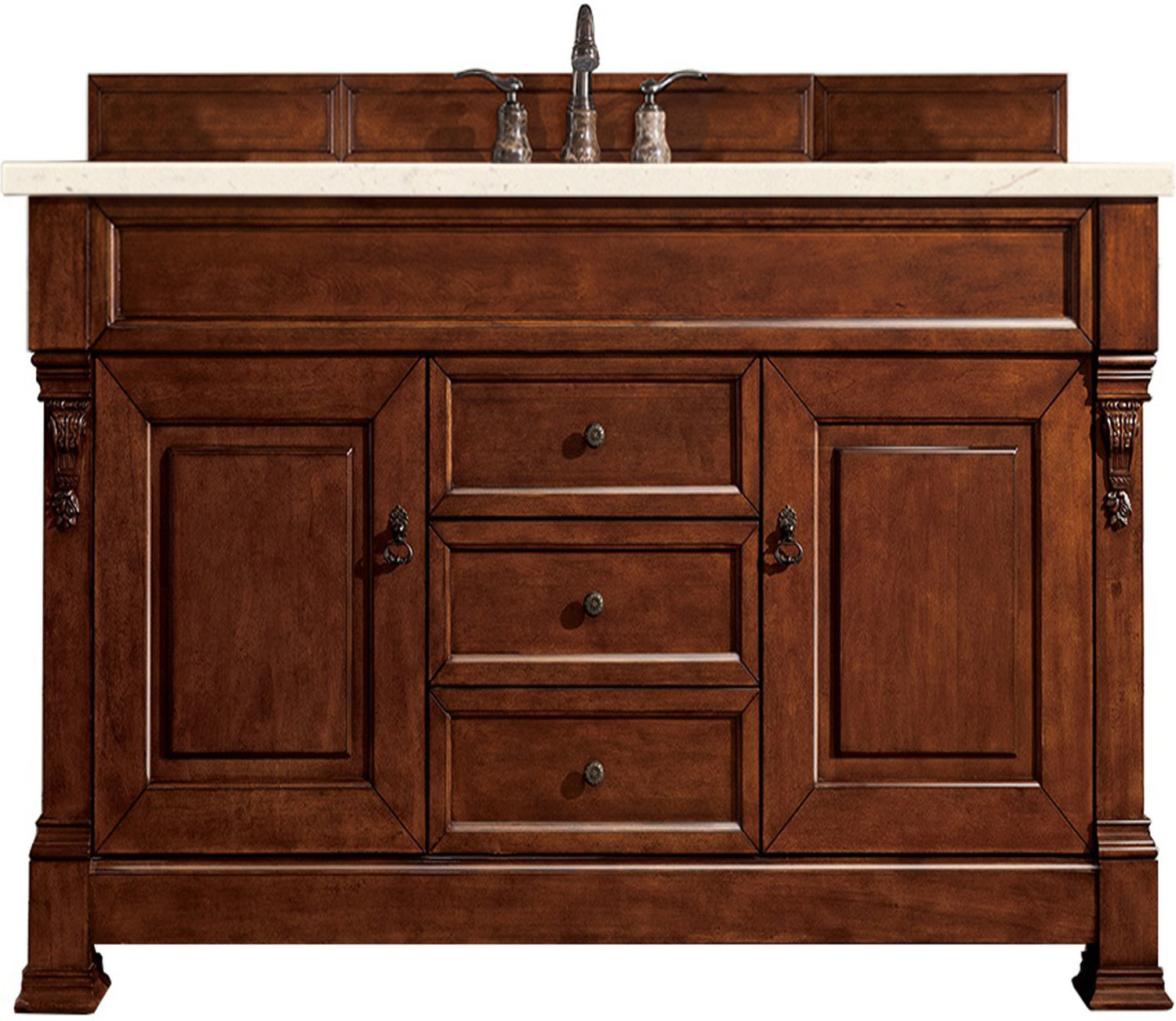 double vanity with storage tower James Martin Vanity Warm Cherry Transitional