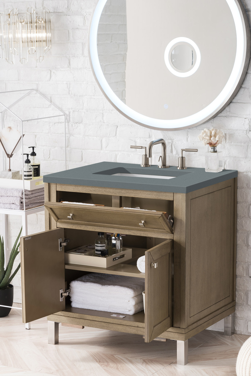 using antique furniture for bathroom vanity James Martin Vanity Whitewashed Walnut Contemporary/Modern, Transitional