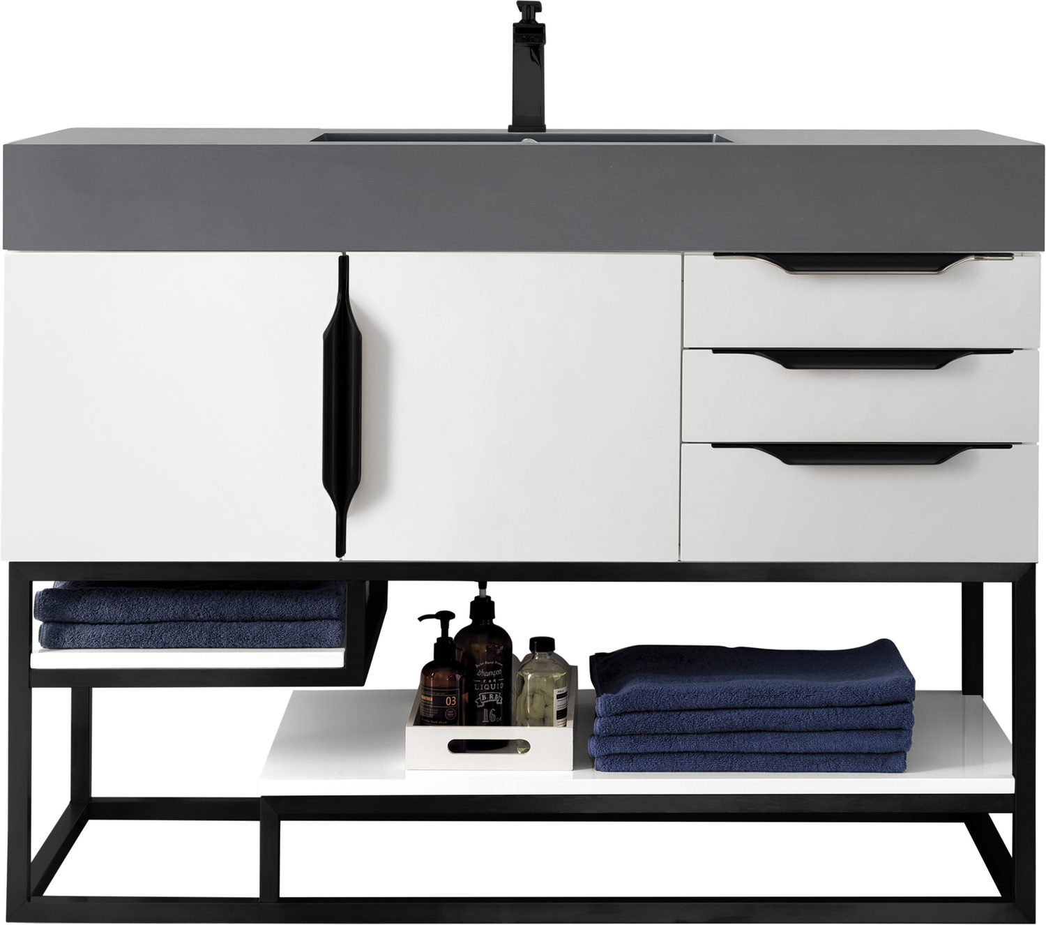 wooden vanity unit with basin James Martin Vanity Glossy White Modern