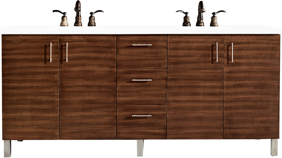 two vanities with cabinet in between James Martin Vanity American Walnut Contemporary/Modern, Transitional