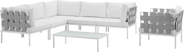 piece patio set Modway Furniture Sofa Sectionals White White