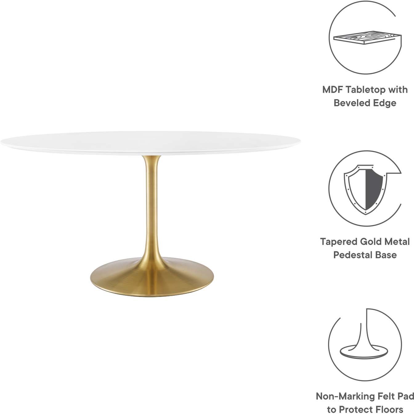 Modway Furniture Bar and Dining Tables Dining Room Tables Gold White