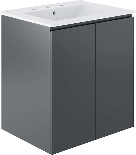 double bathroom vanity with storage tower Modway Furniture Vanities Gray White