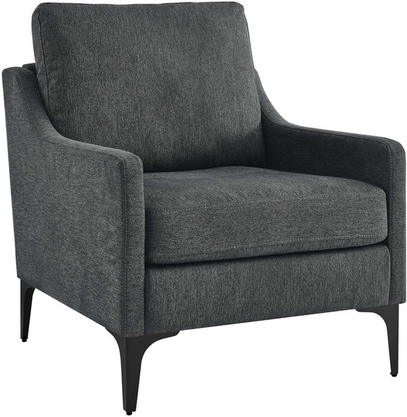blue velvet lounge chair Modway Furniture Sofas and Armchairs Charcoal