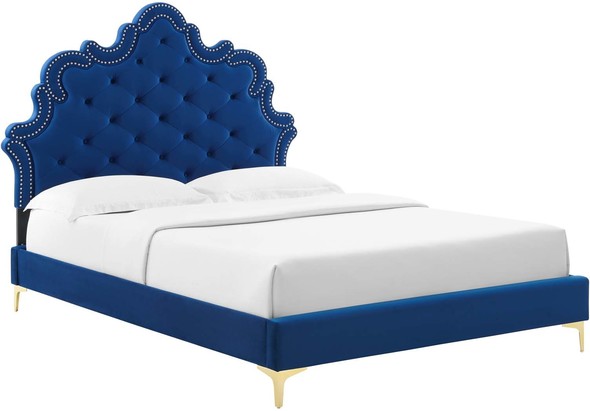 queen bed frame with upholstered headboard Modway Furniture Beds Navy