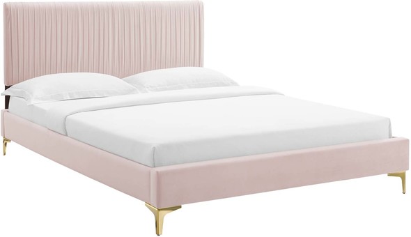 wooden king size bed frame with headboard Modway Furniture Beds Pink