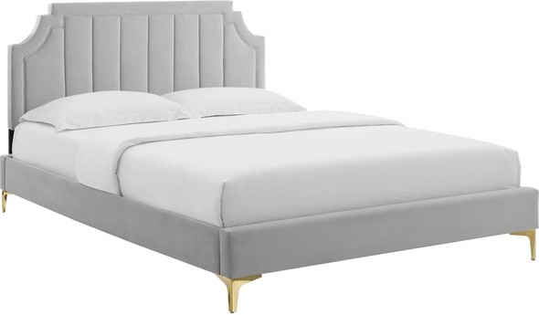 upholstered queen bed frame with headboard Modway Furniture Beds Light Gray