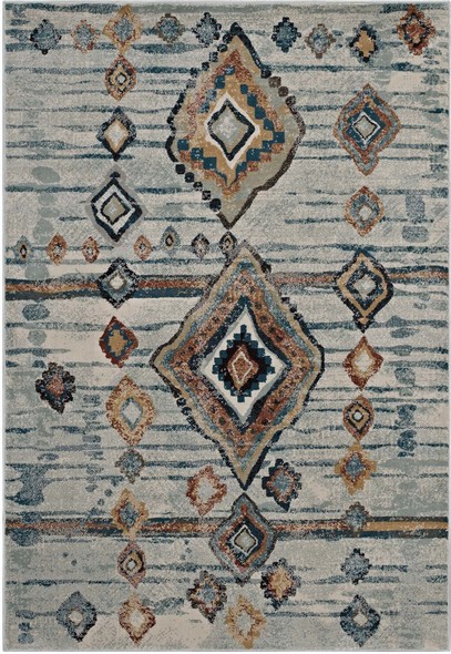 blue throw rugs Modway Furniture Rugs Rugs Silver Blue, Beige and Brown