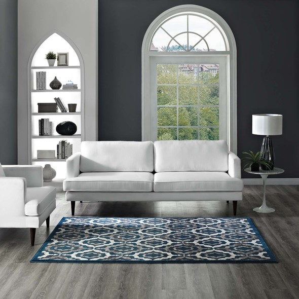 Modway Furniture Rugs Rugs Ivory, Moroccan Blue and Brown