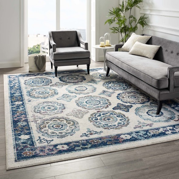 Modway Furniture Rugs Rugs Ivory and Blue