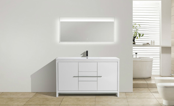 60 inch single sink bathroom vanity with top Moreno Bath High Gloss White Rich Finish