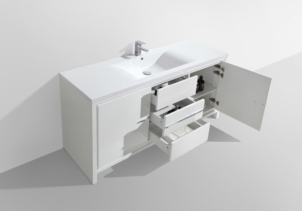 60 inch single sink bathroom vanity with top Moreno Bath High Gloss White Rich Finish