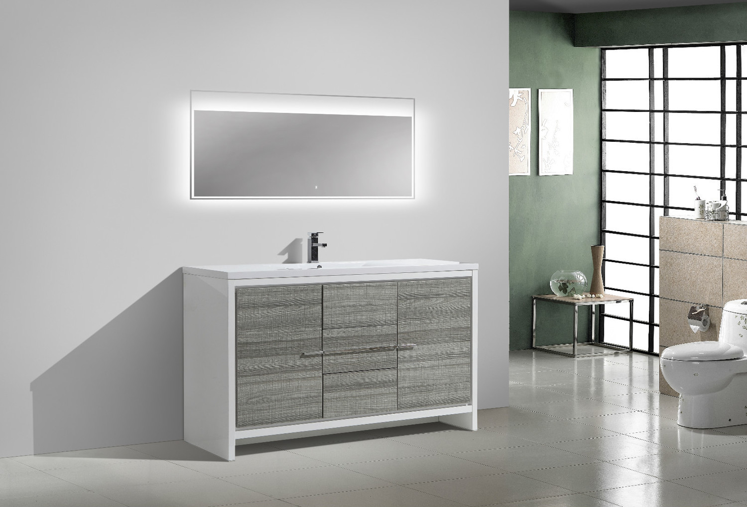 modern oak bathroom vanity Moreno Bath High Gloss Ash Grey Rich Finish
