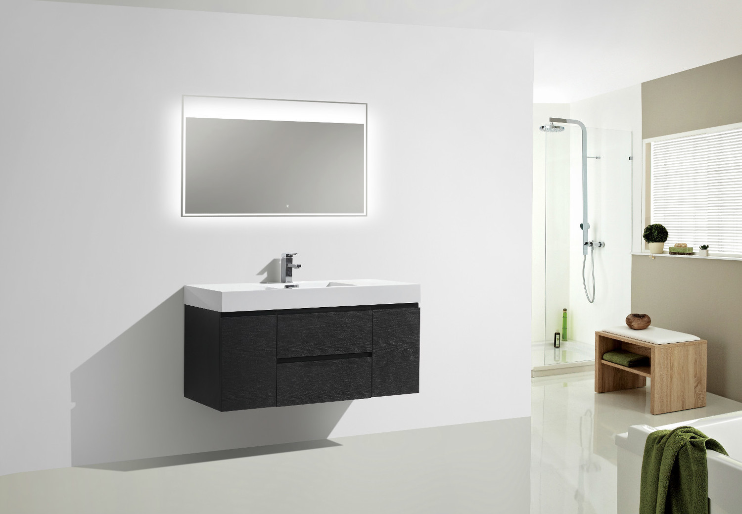 large vanity unit with basin Moreno Bath Black Durable Finish