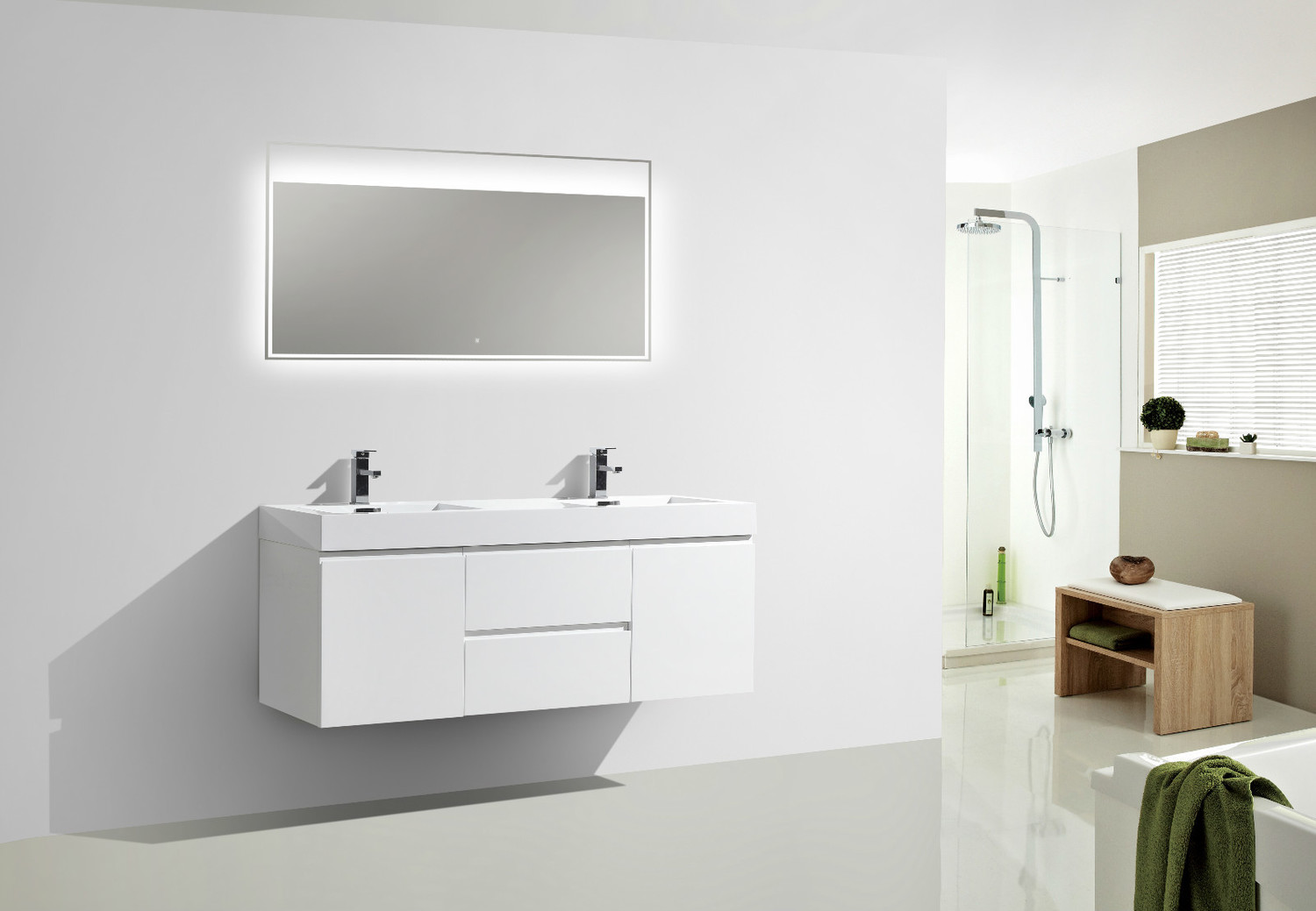 bathroom vanity with double sink 60 Moreno Bath High Gloss White Rich Finish
